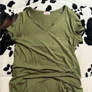 Pulse Olive Green V-Neck Women's Top